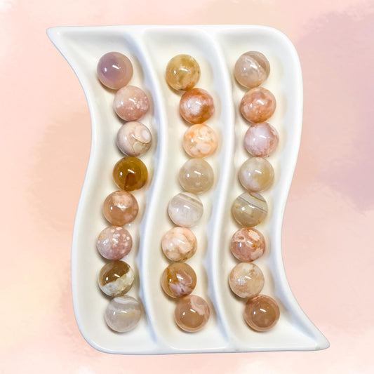 FLOWER AGATE 20mm Sphere - 1 or Sets - Pocket Crystal Ball with Gemstone Info Card for Energy Work, Meditation, Decor & Gifts