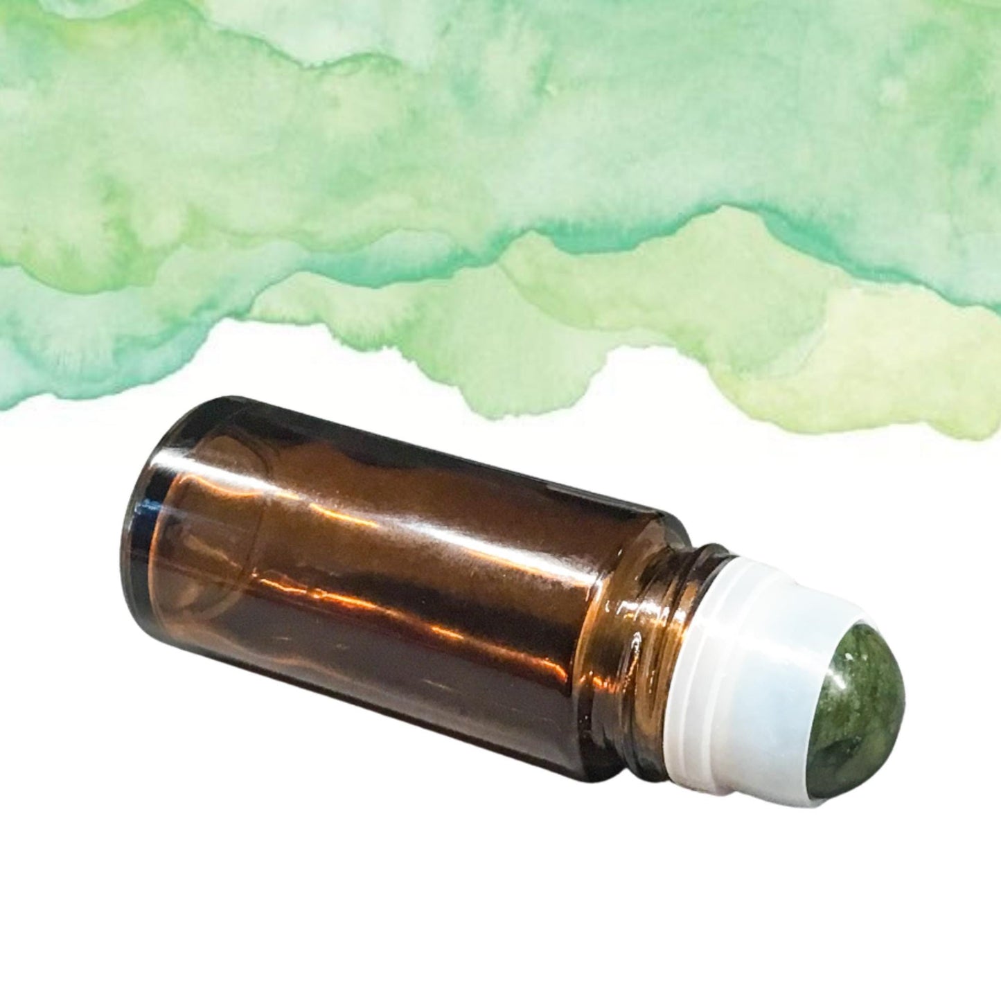50ml Amber Glass GREEN JADE Gemstone Rollerball Bottle with Black Cap - Perfect for Essential Oils, Skin Care, & Crystal Aromatherapy.