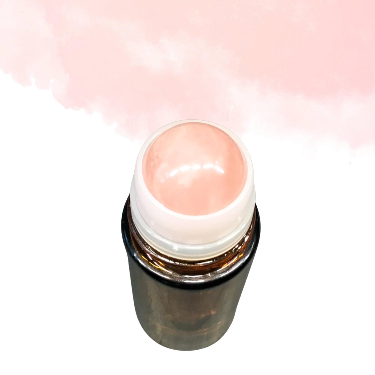 50ml Amber Glass ROSE QUARTZ Gemstone Rollerball Bottle with Black Cap - Perfect for Essential Oils, Skin Care, & Crystal Aromatherapy.
