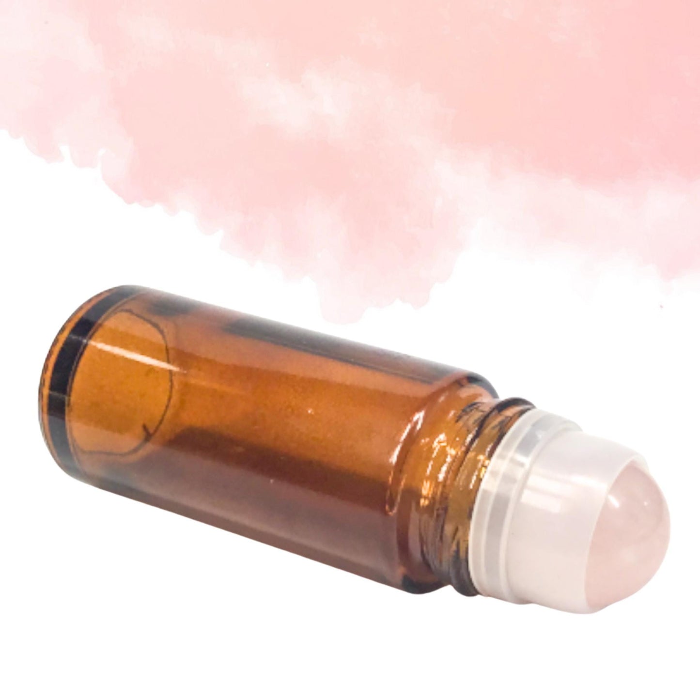50ml Amber Glass ROSE QUARTZ Gemstone Rollerball Bottle with Shiny Gold Cap - Perfect for Essential Oils, Skin Care, & Crystal Aromatherapy.