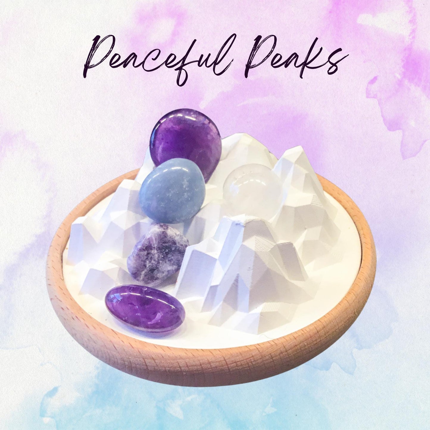Passive Diffuser Crystal Aromatherapy Set, Peaceful Peaks | Amethyst and Angelite for Calm and Serenity | Relaxation and Sleep Gift