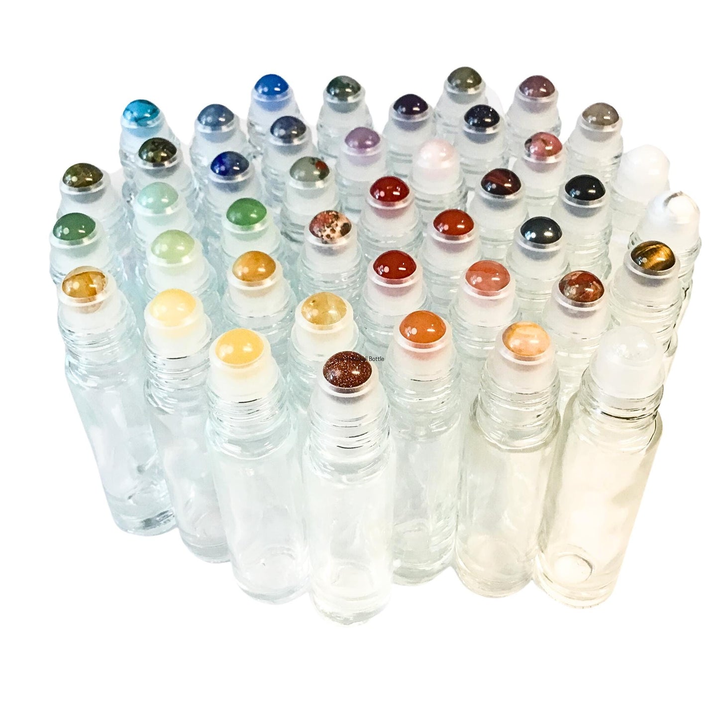 Gemstone Roller Bottle, 49 Crystal Rollerball Choices | Clear 5ml or 10ml Glass Bottle