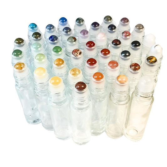 Gemstone Roller Bottle, 49 Crystal Rollerball Choices | Clear 5ml or 10ml Glass Bottle