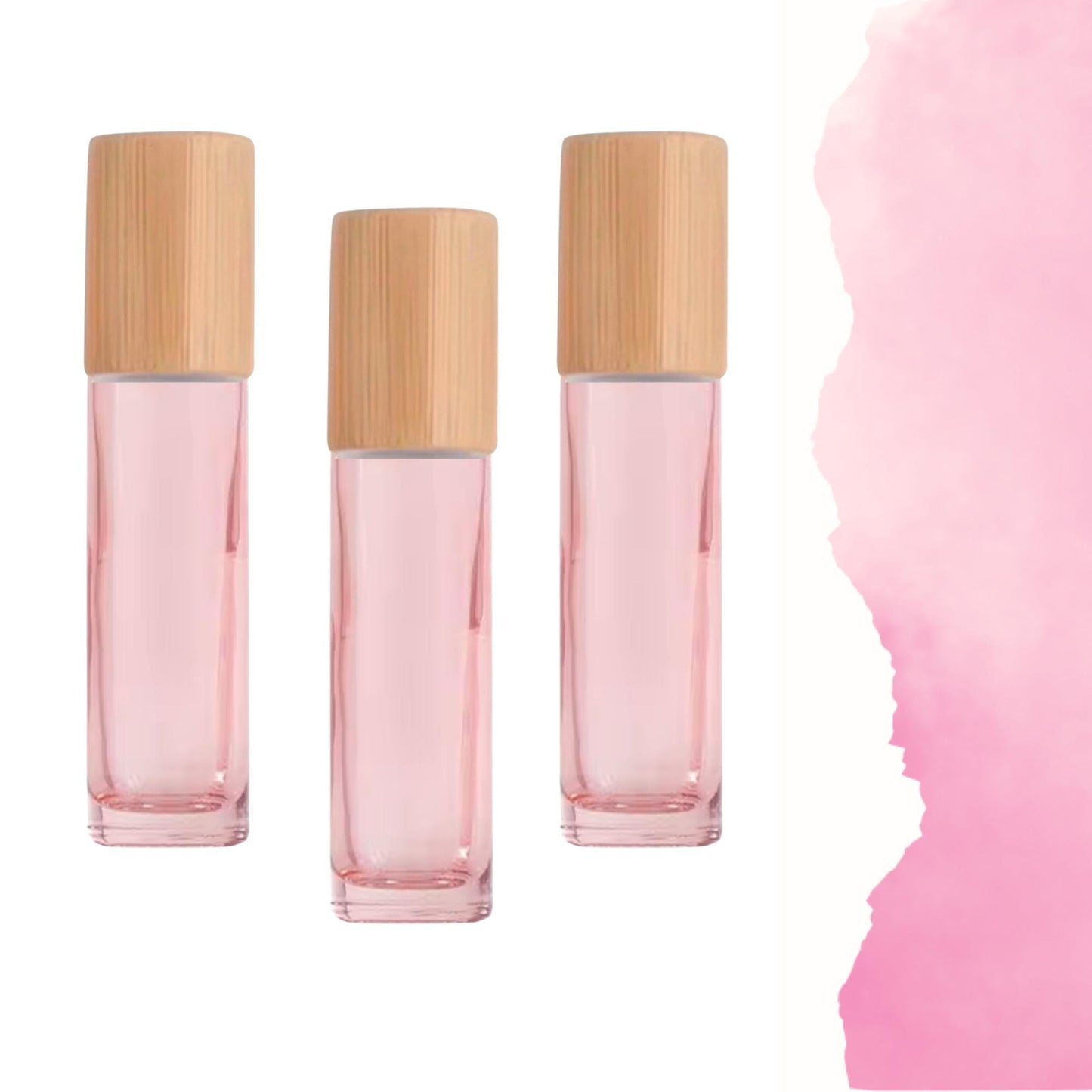 Blush Pink Glass Gemstone Roller Bottle with Bamboo Cap • 49 Crystal Rollerball Choices • 5ml or 10ml