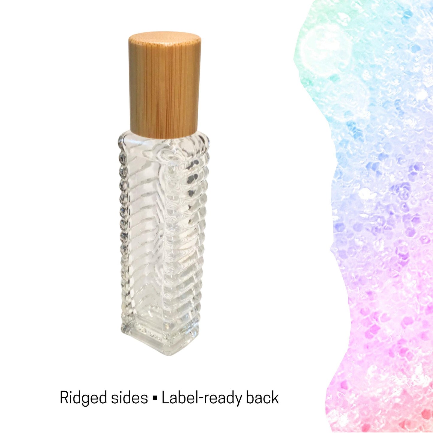Diamond Pattern Gemstone Roller Bottle • 15ml Clear Glass • Bamboo Cap • Signature Shapes • Crystal Rollerball • 12 Gemstone Choices