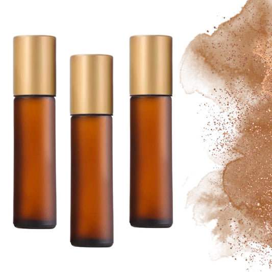 Frosted Amber Glass Gemstone Roller Bottle • Crystal Rollerball • 49 Gemstone Choices • 5ml or 10ml