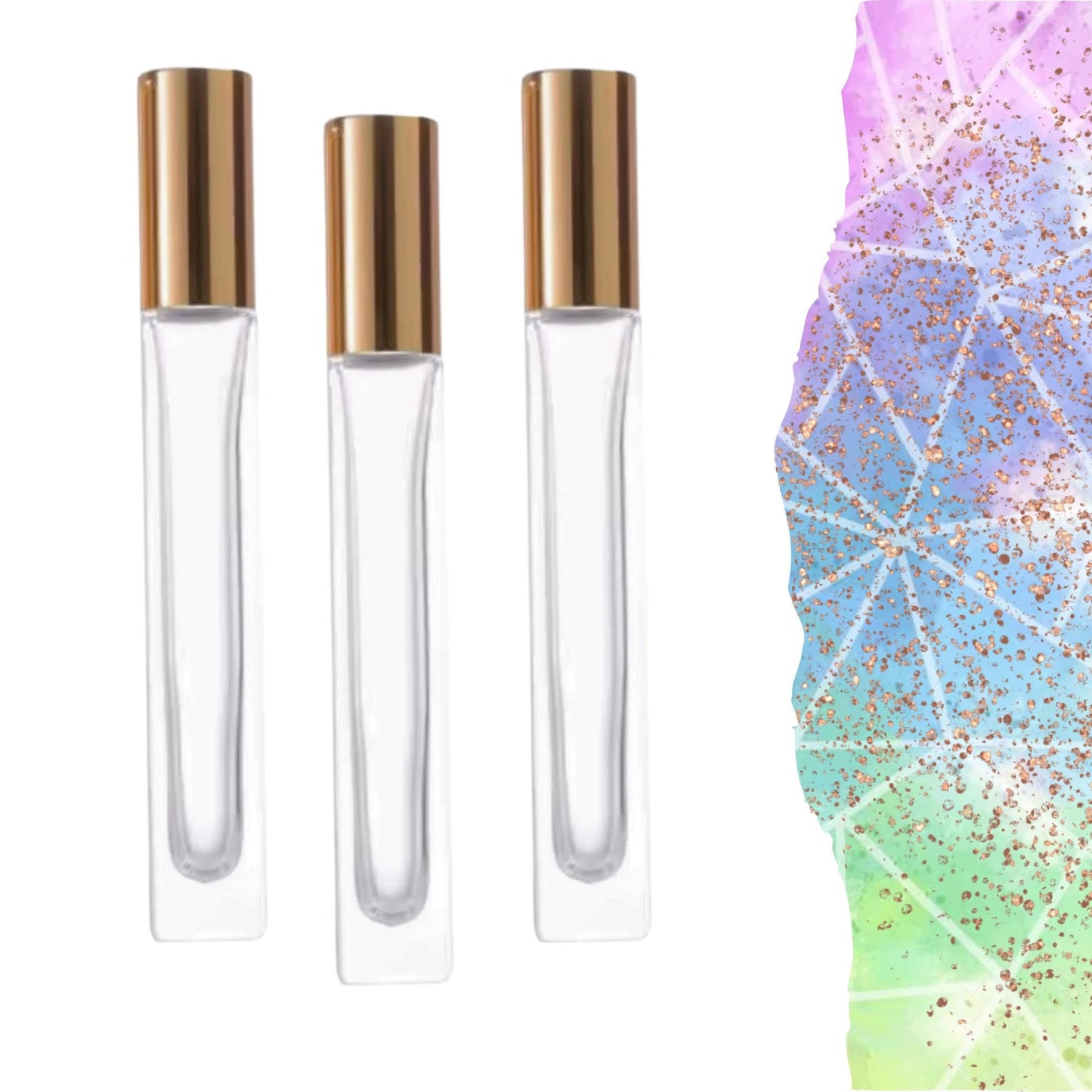 Tall Square Gemstone Roller Bottle • Clear Glass • Signature Shapes • 10ml • Crystal Rollerball • 12 Gemstone Choices