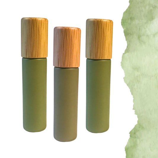 Forest Green Glass Gemstone Roller Bottle • Bamboo Cap • Crystal Rollerball • 49 Gemstone Choices • 5ml or 10ml