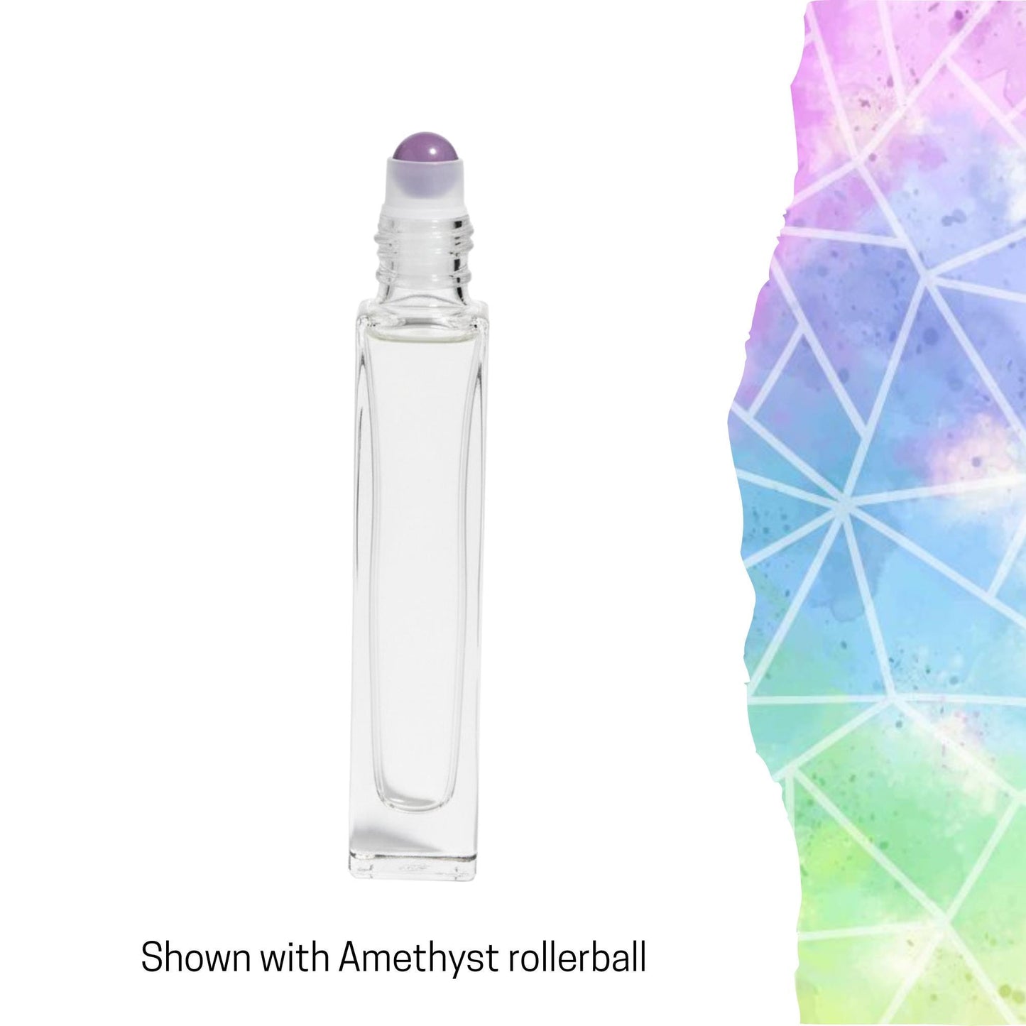 Tall Square Gemstone Roller Bottle • Clear Glass• Bamboo Cap • Signature Shapes • 10ml • Crystal Rollerball • 12 Gemstone Choices