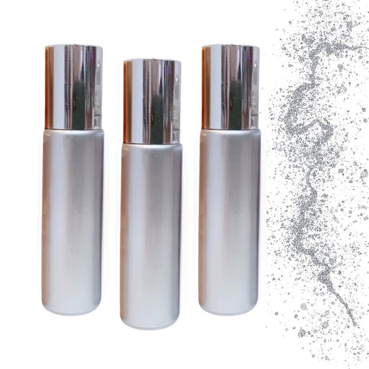 Soft Silver Gemstone Roller Bottle • 10ml Glass Essential Oil Bottle • 49 Crystal Rollerball Choices • Refillable Perfume Container