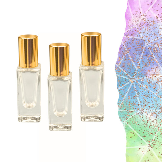 Small Square Gemstone Roller Bottle • Clear Glass • Signature Shapes • 7ml • Crystal Rollerball • 12 Gemstone Choices