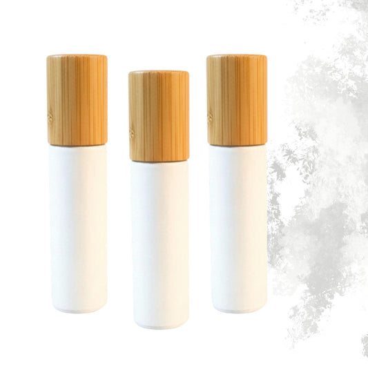 Classic White Glass Gemstone Roller Bottle • Classic Collection • Bamboo Cap • Crystal Rollerball • 49 Gemstone Choices • 10ml