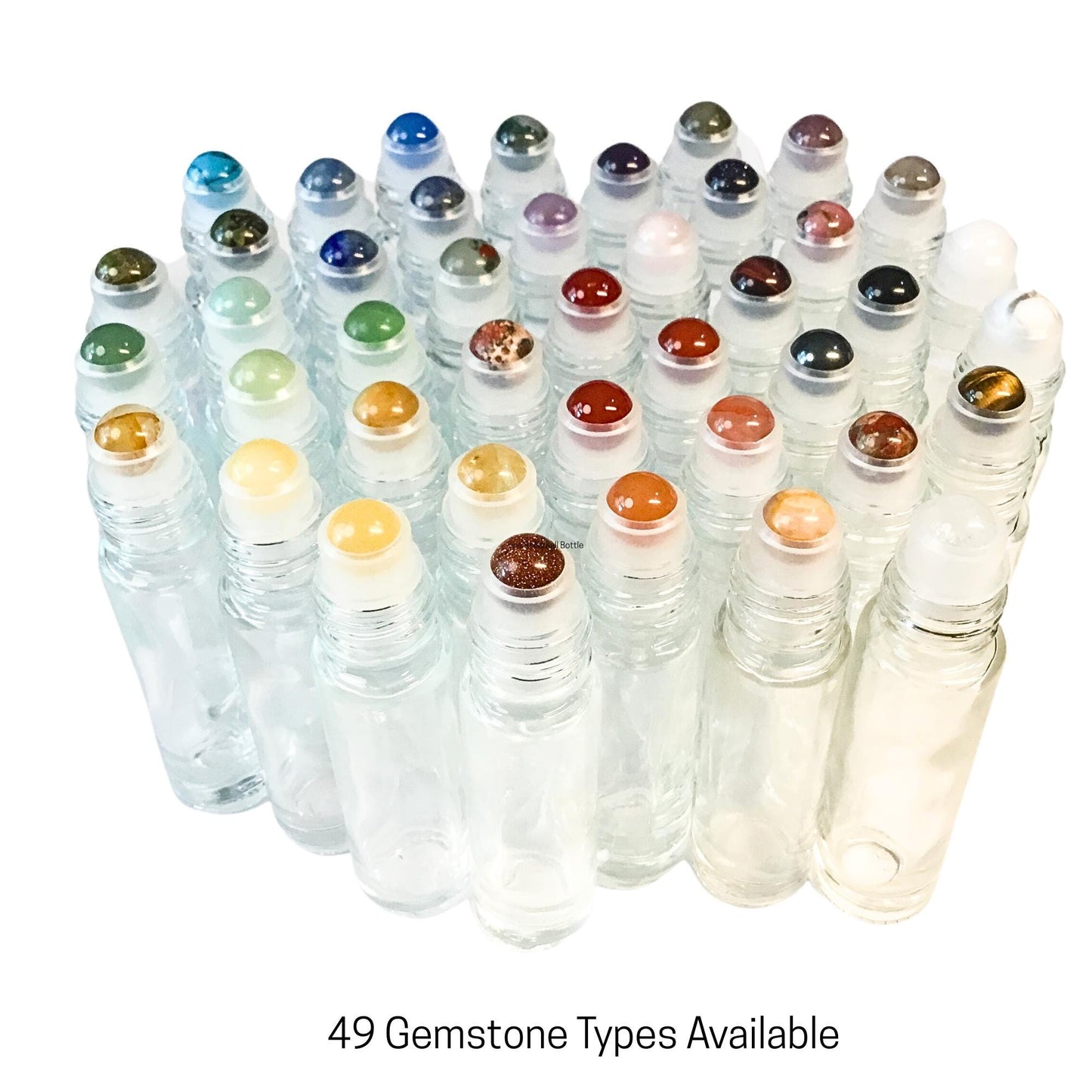 Frosted Amber Glass Gemstone Roller Bottle • Crystal Rollerball • 49 Gemstone Choices • 5ml or 10ml