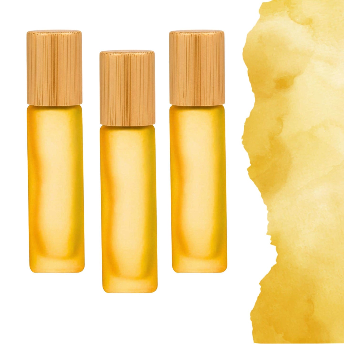 Frosted Yellow Glass Gemstone Roller Bottle • Bamboo Cap • 49 Crystal Rollerball Choices • 5ml or 10ml