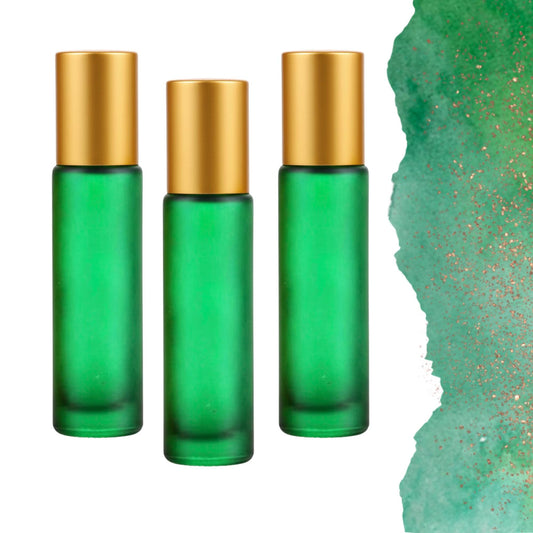 Frosted Green Glass Gemstone Roller Bottle • Crystal Rollerball • 49 Gemstone Choices • 5ml or 10ml