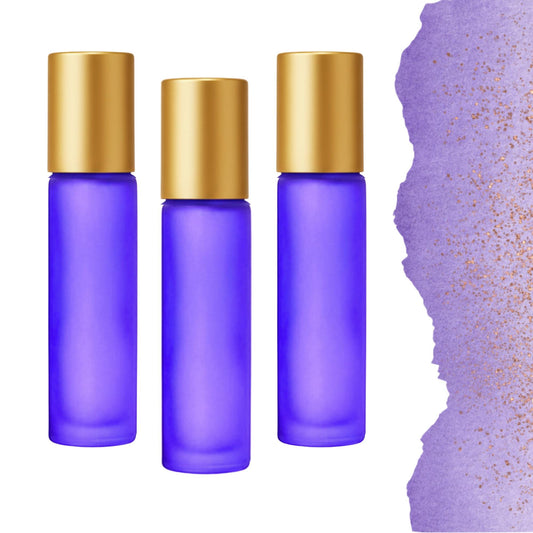 Frosted Purple Glass Gemstone Roller Bottle • Crystal Rollerball • 49 Gemstone Choices • 5ml or 10ml