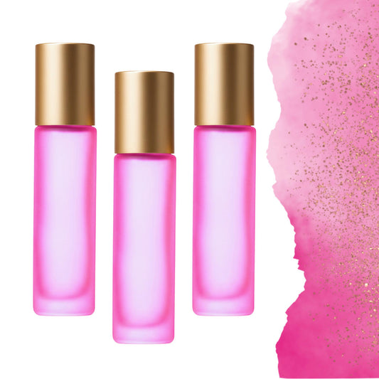 Frosted Pink Glass Gemstone Roller Bottle • Crystal Rollerball • 49 Gemstone Choices • 5ml or 10ml