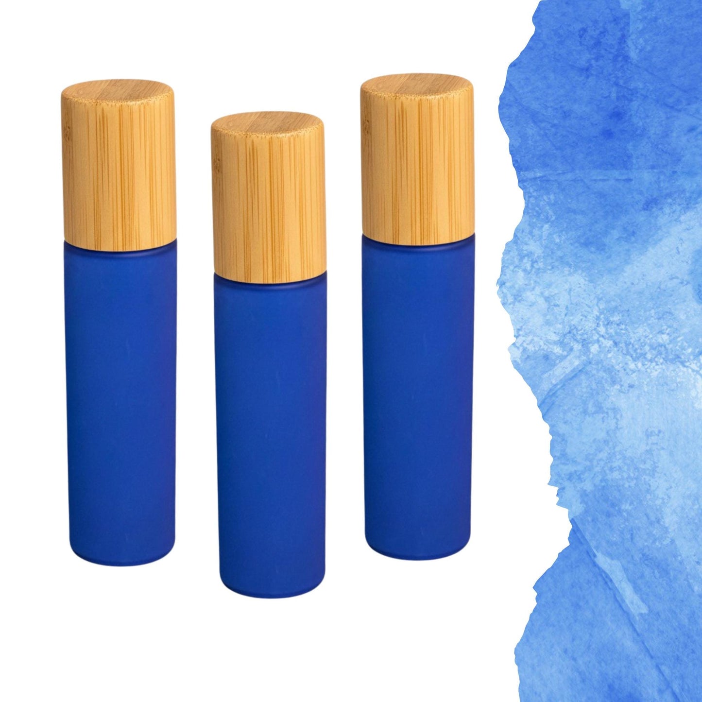 Matte Blue Gemstone Roller Bottle with Bamboo Cap • 49 Crystal Rollerball Choices • 10ml • Essential Oil Roller • Refillable