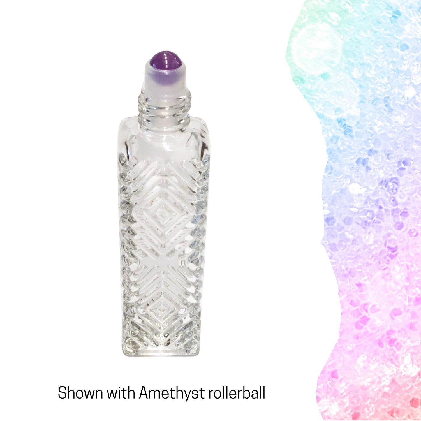 Diamond Pattern Gemstone Roller Bottle • 15ml Clear Glass • Bamboo Cap • Signature Shapes • Crystal Rollerball • 12 Gemstone Choices