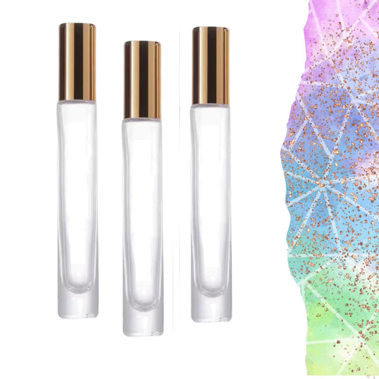 Tall Round Gemstone Roller Bottle • Clear Glass • Signature Shapes • 10ml • Crystal Rollerball • 12 Gemstone Choices