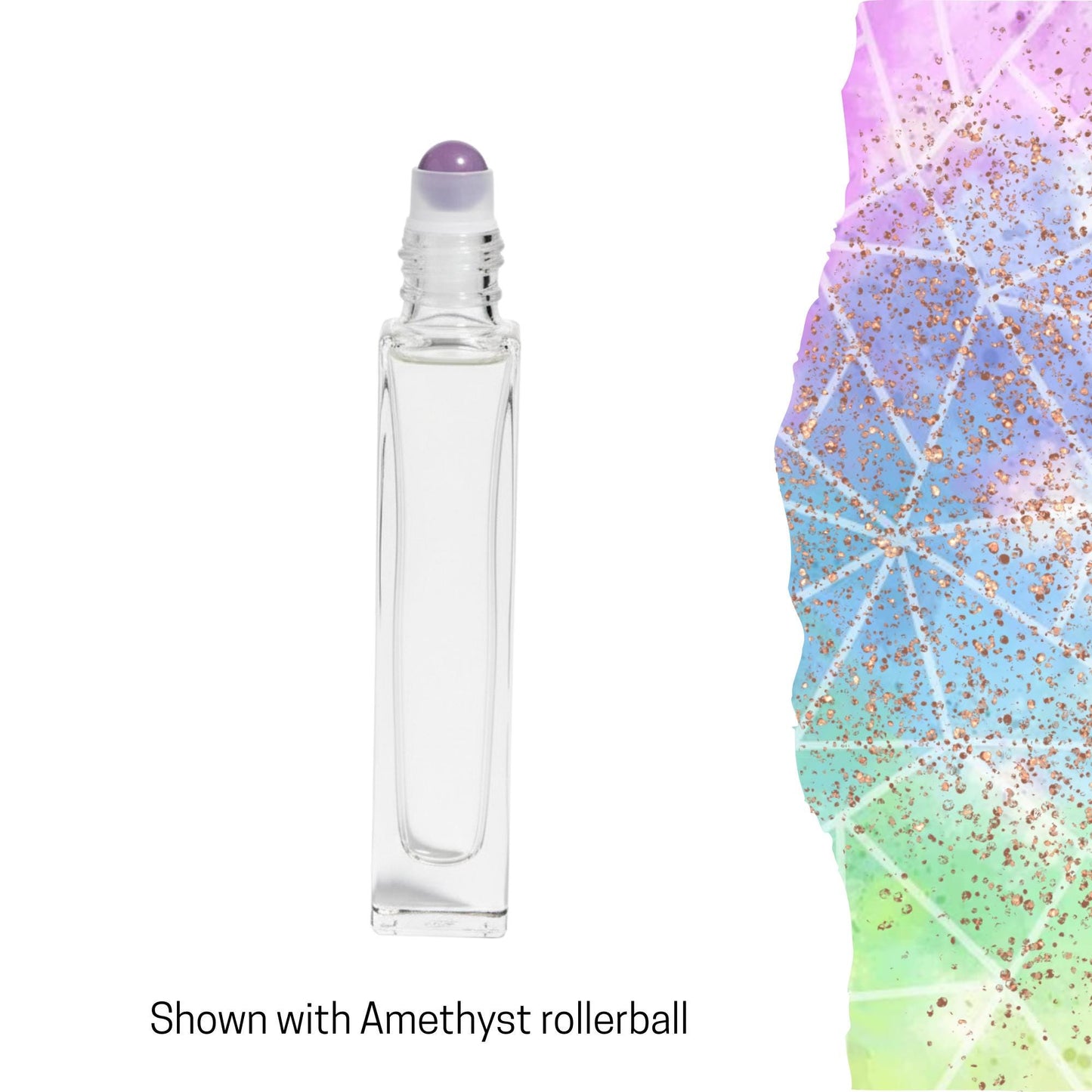 Tall Square Gemstone Roller Bottle • Clear Glass • Signature Shapes • 10ml • Crystal Rollerball • 12 Gemstone Choices