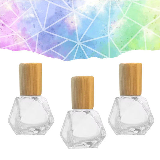 Geometric Gemstone Roller Bottle • Clear Glass • Bamboo Cap • Signature Shapes • 8ml • Crystal Rollerball • 12 Gemstone Choices