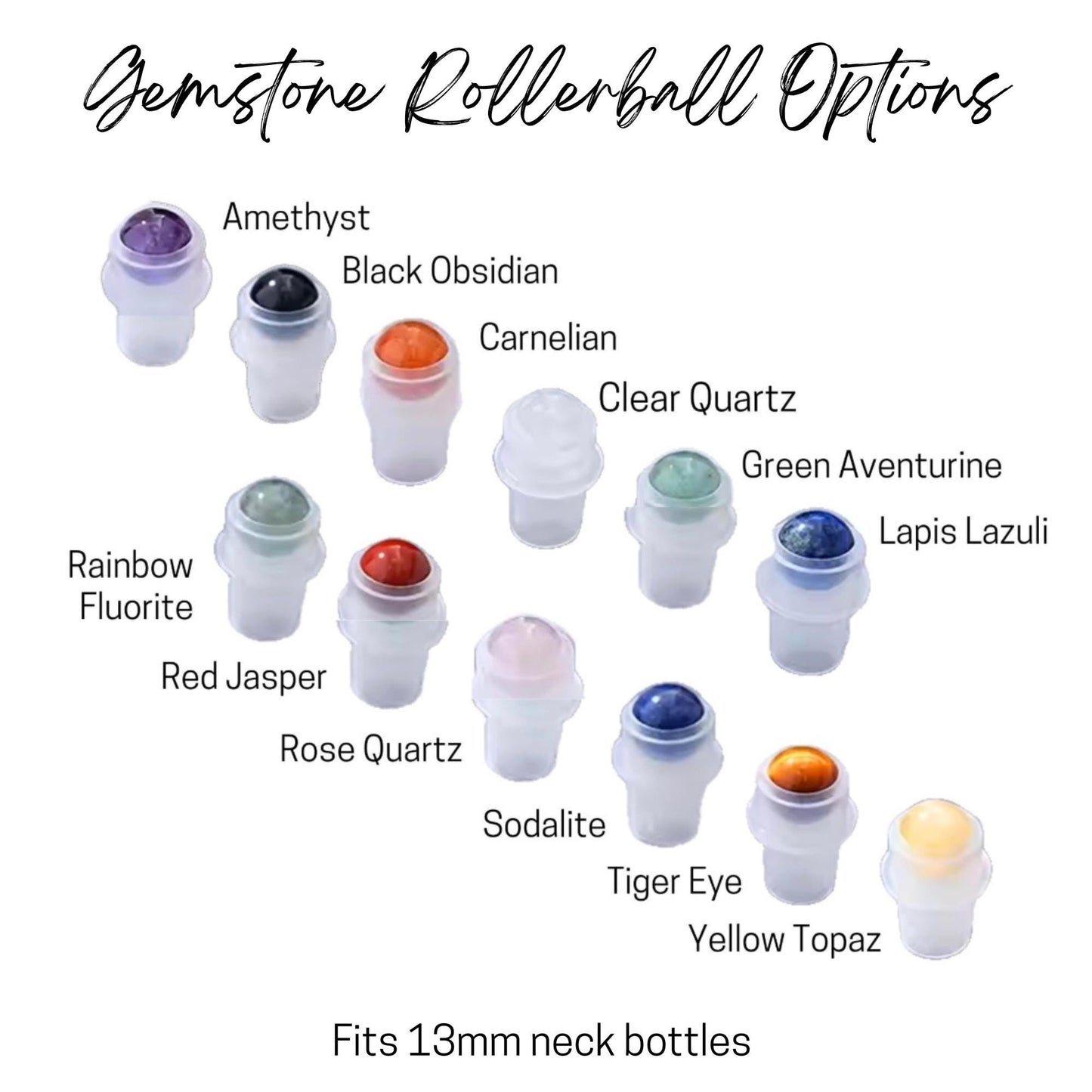 Tall Round Gemstone Roller Bottle • Clear Glass • Bamboo Cap • Signature Shapes • 10ml • Crystal Rollerball • 12 Gemstone Choices