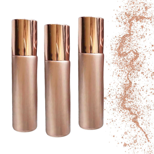 Soft Rose Gold Gemstone Roller Bottle • 10ml Glass Essential Oil Bottle • 49 Crystal Rollerball Choices • Refillable Perfume Container