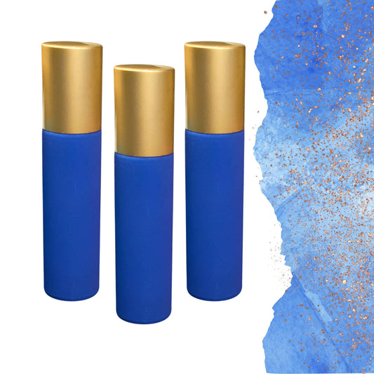 Matte Blue Gemstone Roller Bottle • 49 Crystal Rollerball Choices • 10ml • Essential Oil Roller • Refillable