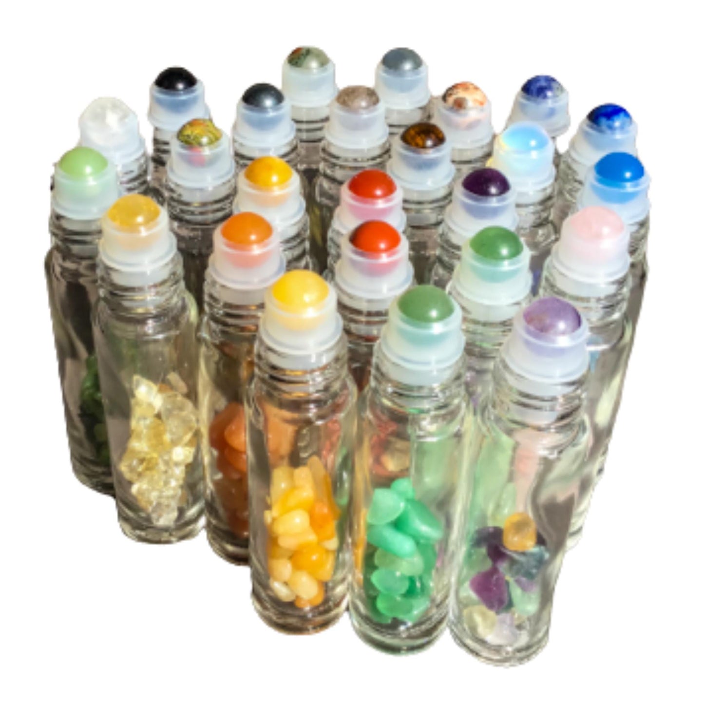 Gemstone Roller Bottle with Crystals, 50 Crystal Rollerball Choices, 5ml or 10ml, Refillable Essential Oil Aromatherapy Bottle