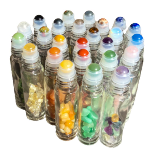 Gemstone Roller Bottle with Crystals, 50 Crystal Rollerball Choices, 5ml or 10ml, Refillable Essential Oil Aromatherapy Bottle