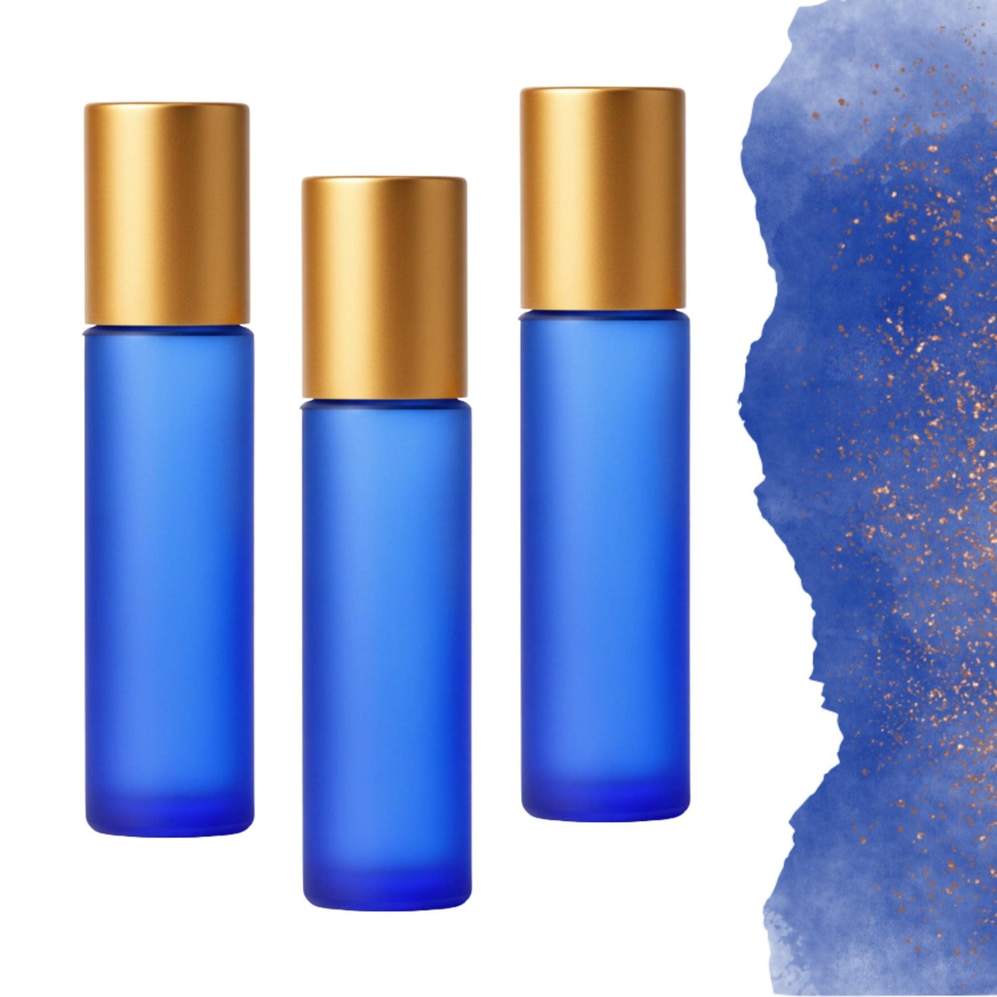Frosted Blue Glass Gemstone Roller Bottle • Crystal Rollerball • 49 Gemstone Choices • 5ml or 10ml