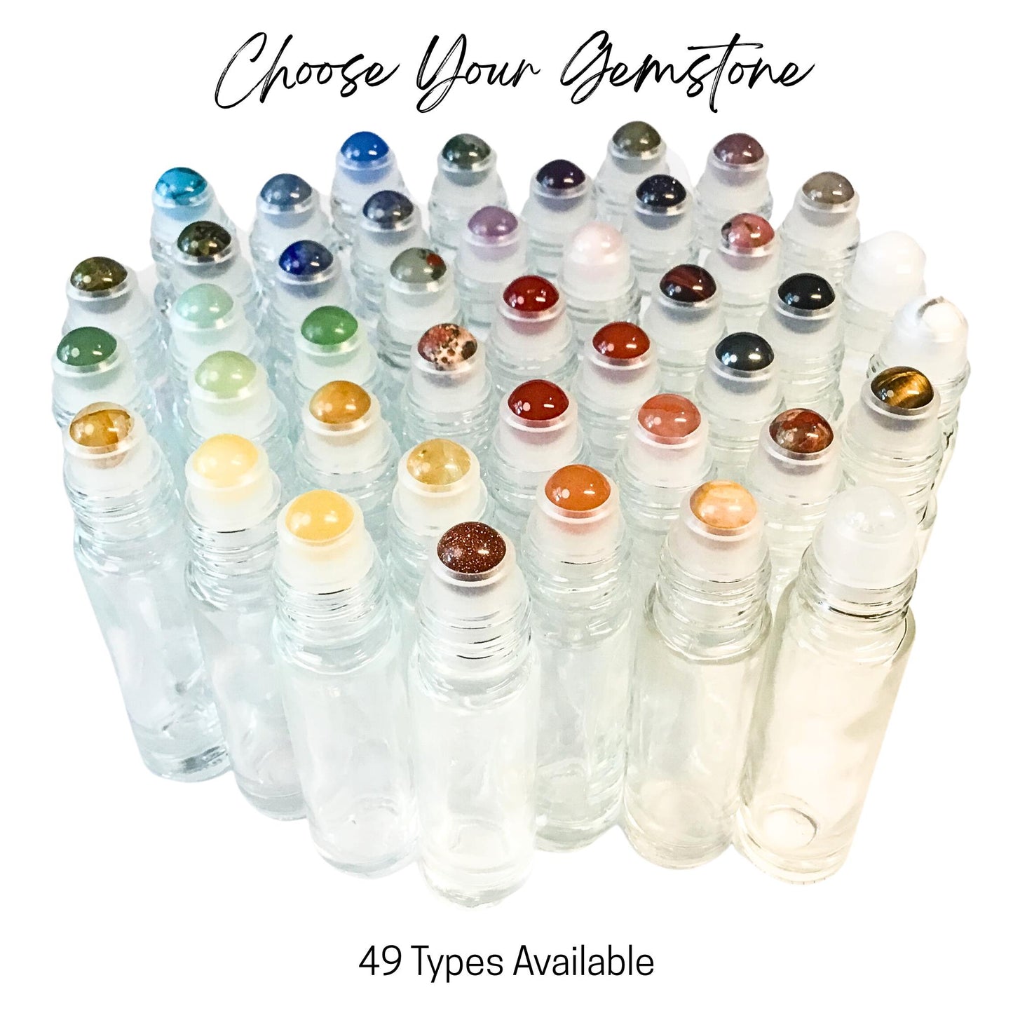 Matte Blue Gemstone Roller Bottle with Bamboo Cap • 49 Crystal Rollerball Choices • 10ml • Essential Oil Roller • Refillable