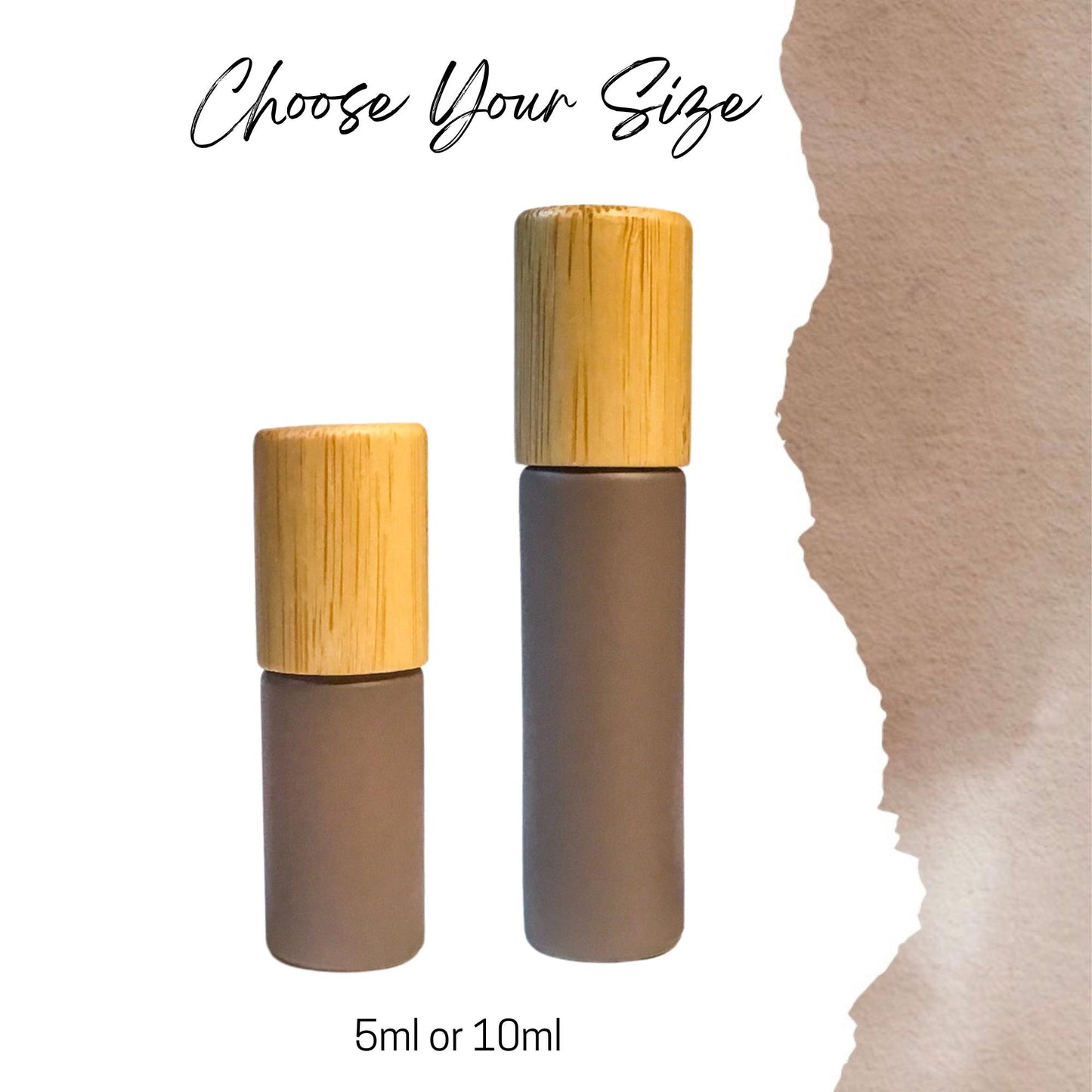 Bolder Brown Glass Gemstone Roller Bottle • Bamboo Cap • Crystal Rollerball • 49 Gemstone Choices • 5ml or 10ml