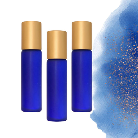 Frosted Cobalt Blue Glass Gemstone Roller Bottle • Crystal Rollerball • 49 Gemstone Choices • 10ml