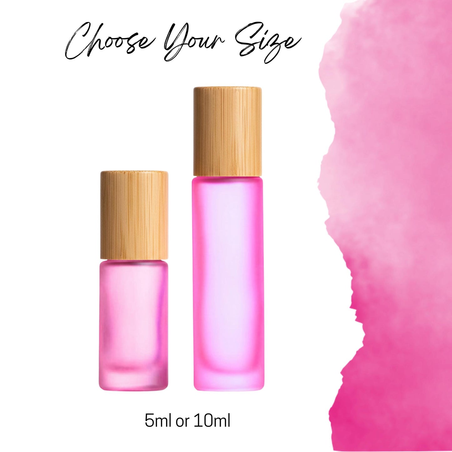 Frosted Pink Glass Gemstone Roller Bottle • Bamboo Cap • 49 Crystal Rollerball Choices • 5ml or 10ml