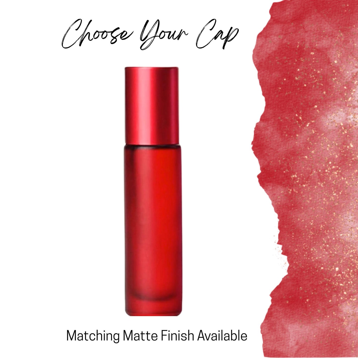 Frosted Red Glass Gemstone Roller Bottle • Crystal Rollerball • 49 Gemstone Choices • 5ml or 10ml