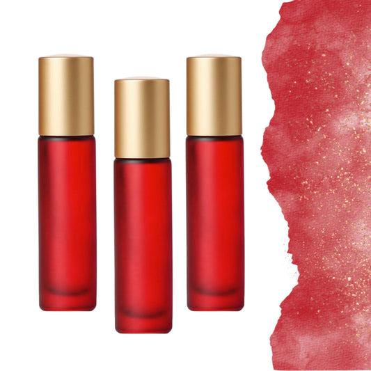 Frosted Red Glass Gemstone Roller Bottle • Crystal Rollerball • 49 Gemstone Choices • 5ml or 10ml