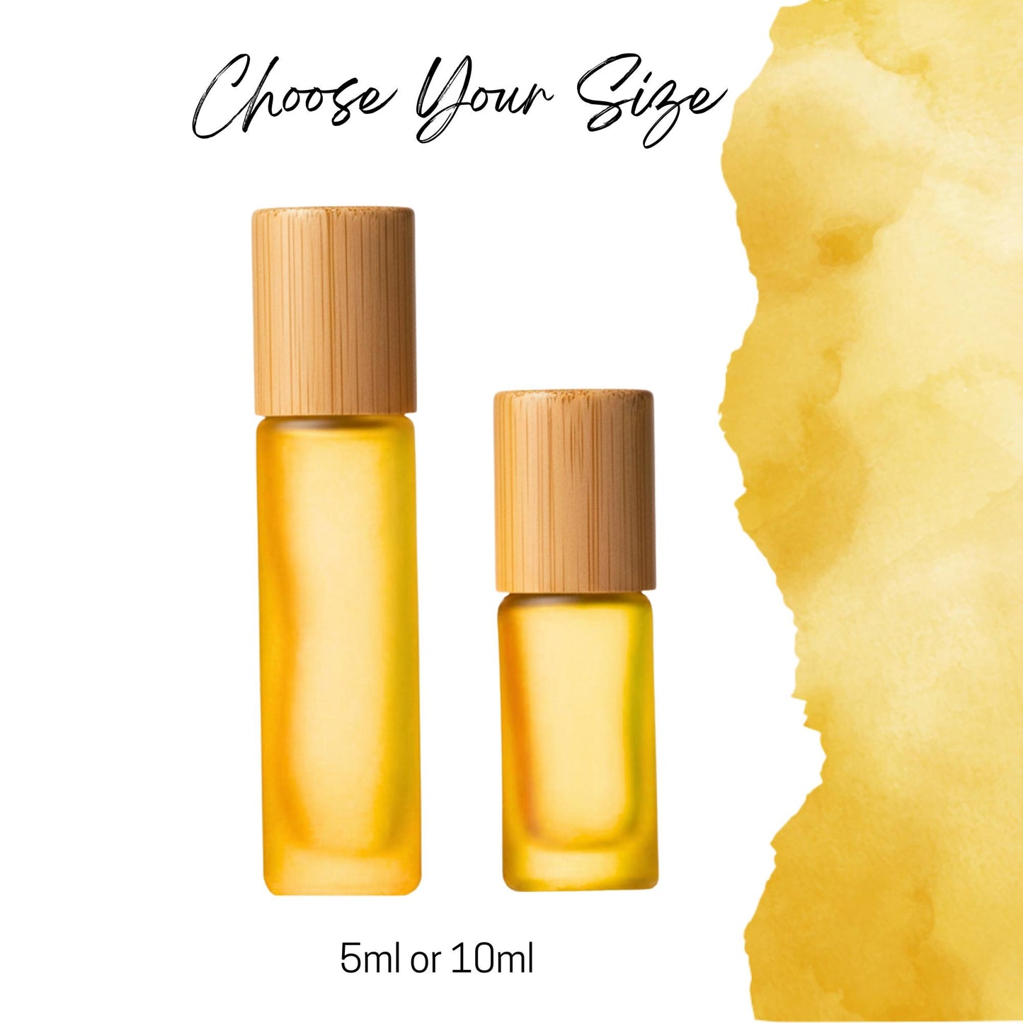 Frosted Yellow Glass Gemstone Roller Bottle • Bamboo Cap • 49 Crystal Rollerball Choices • 5ml or 10ml