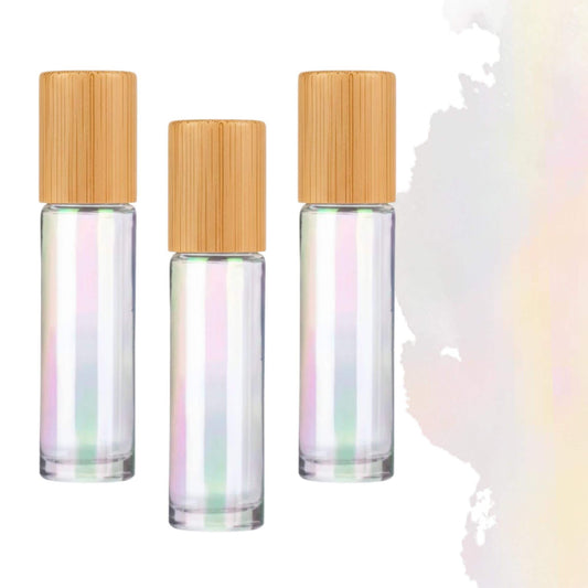 Iridescent Gemstone Roller Bottle • Bamboo Cap • Crystal Rollerball • 10ml • Essential Oil Roller • 49 Gemstone Choices