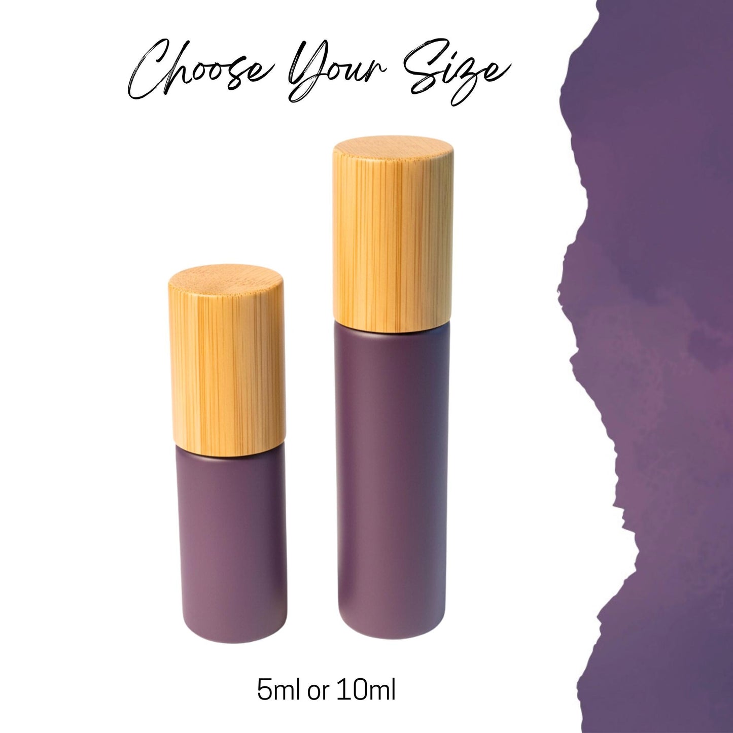 Sunset Purple Glass Gemstone Roller Bottle • Bamboo Cap • Crystal Rollerball • 49 Gemstone Choices • 5ml or 10ml