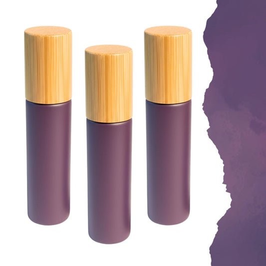 Sunset Purple Glass Gemstone Roller Bottle • Bamboo Cap • Crystal Rollerball • 49 Gemstone Choices • 5ml or 10ml