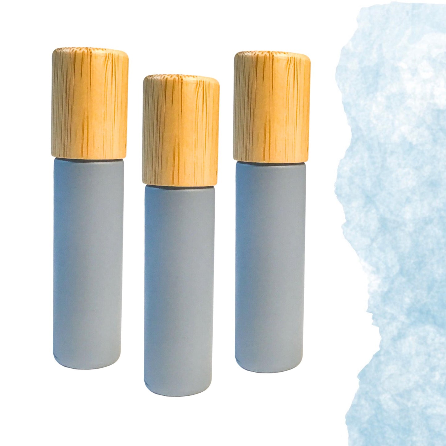 Sky Blue Glass Gemstone Roller Bottle • Bamboo Cap • Crystal Rollerball • 49 Gemstone Choices • 5ml or 10ml