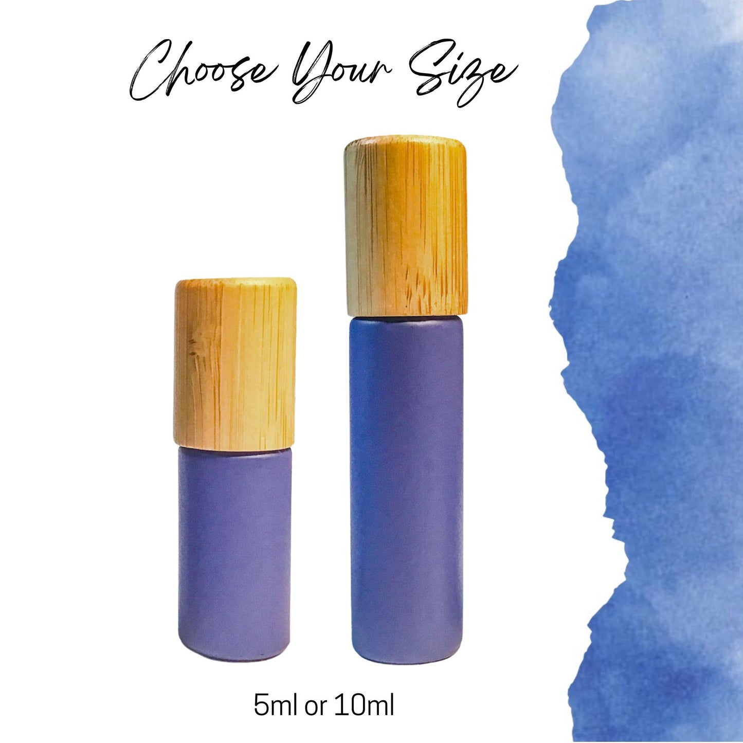 Ocean Blue Glass Gemstone Roller Bottle • Bamboo Cap • Crystal Rollerball • 49 Gemstone Choices • 5ml or 10ml