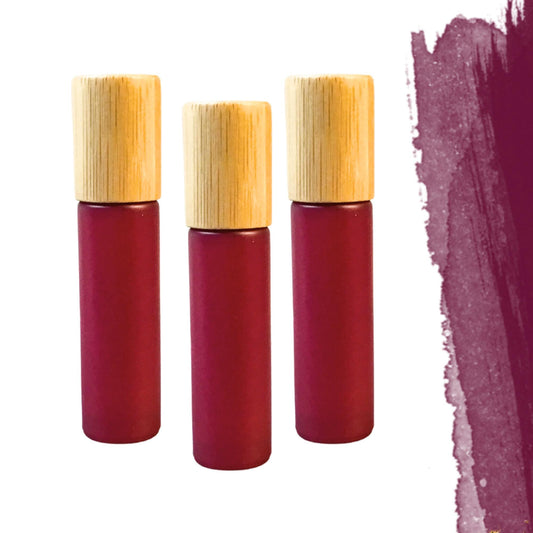 Classic Wine Red Glass Gemstone Roller Bottle • Classic Collection • Bamboo Cap • Crystal Rollerball • 49 Gemstone Choices • 10ml