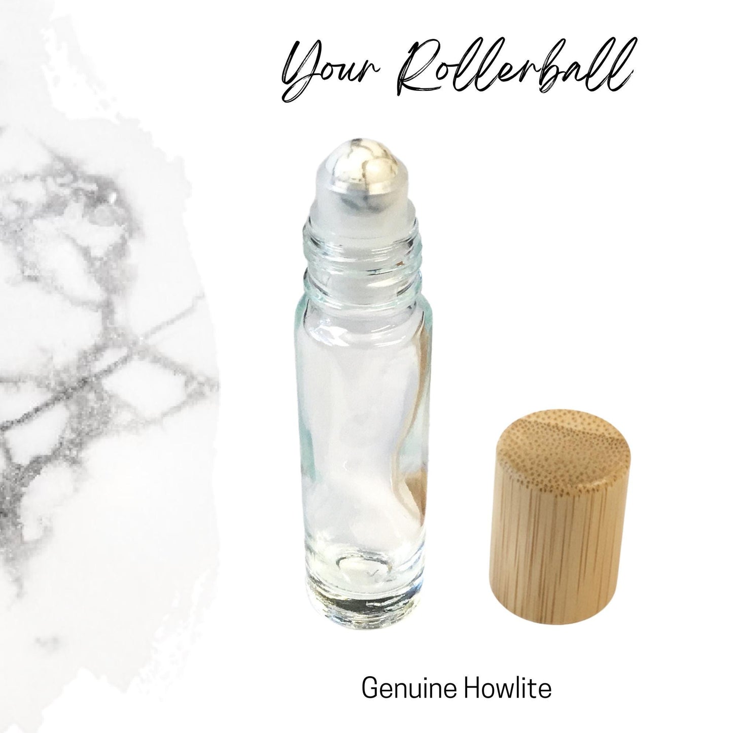 Howlite Gemstone Roller Bottle, Calm & Patience,  Crystal Rollerball, 5ml or 10ml
