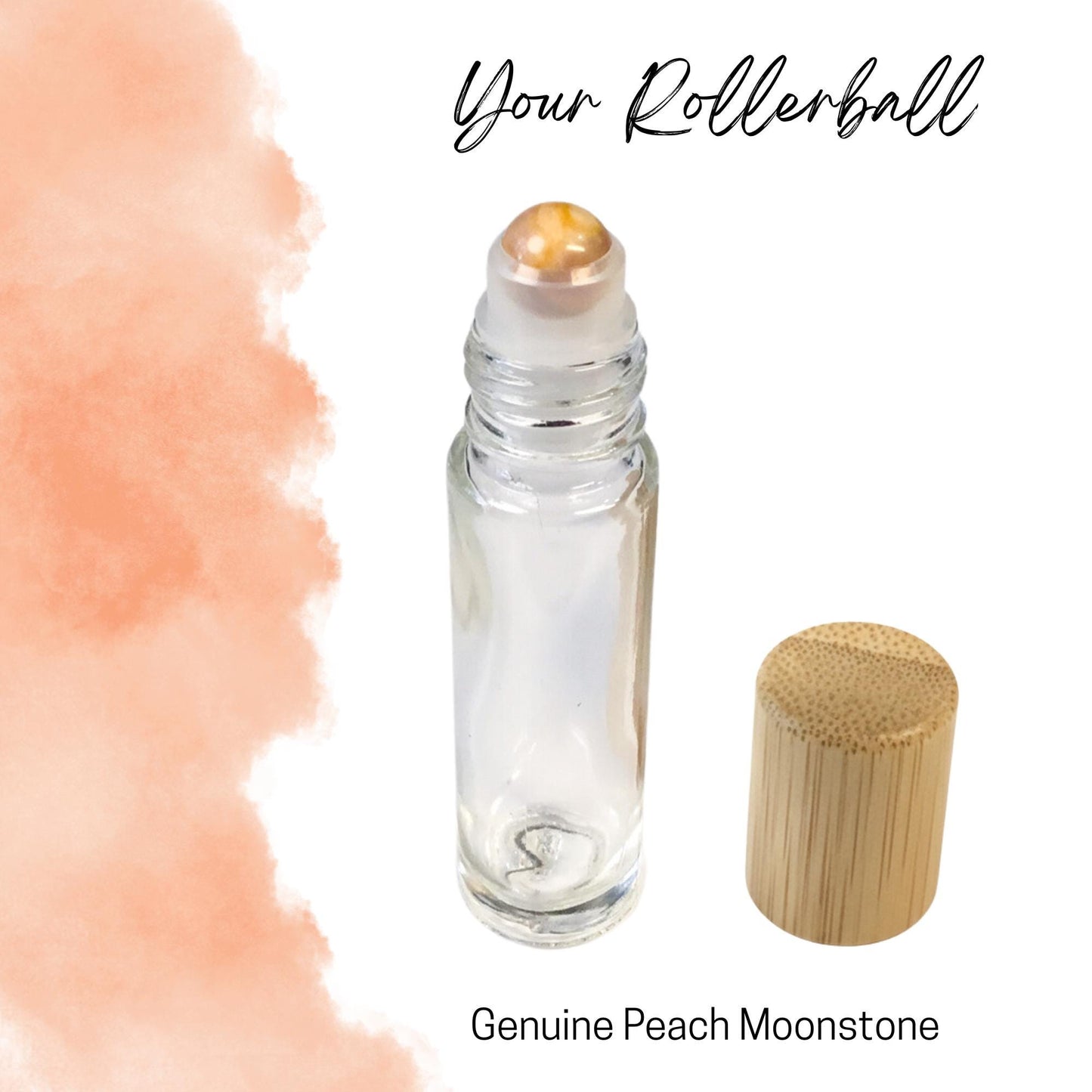 Peach Moonstone Gemstone Roller Bottle, Emotional Balance & Nurturing, Crystal Rollerball, 5ml or 10ml