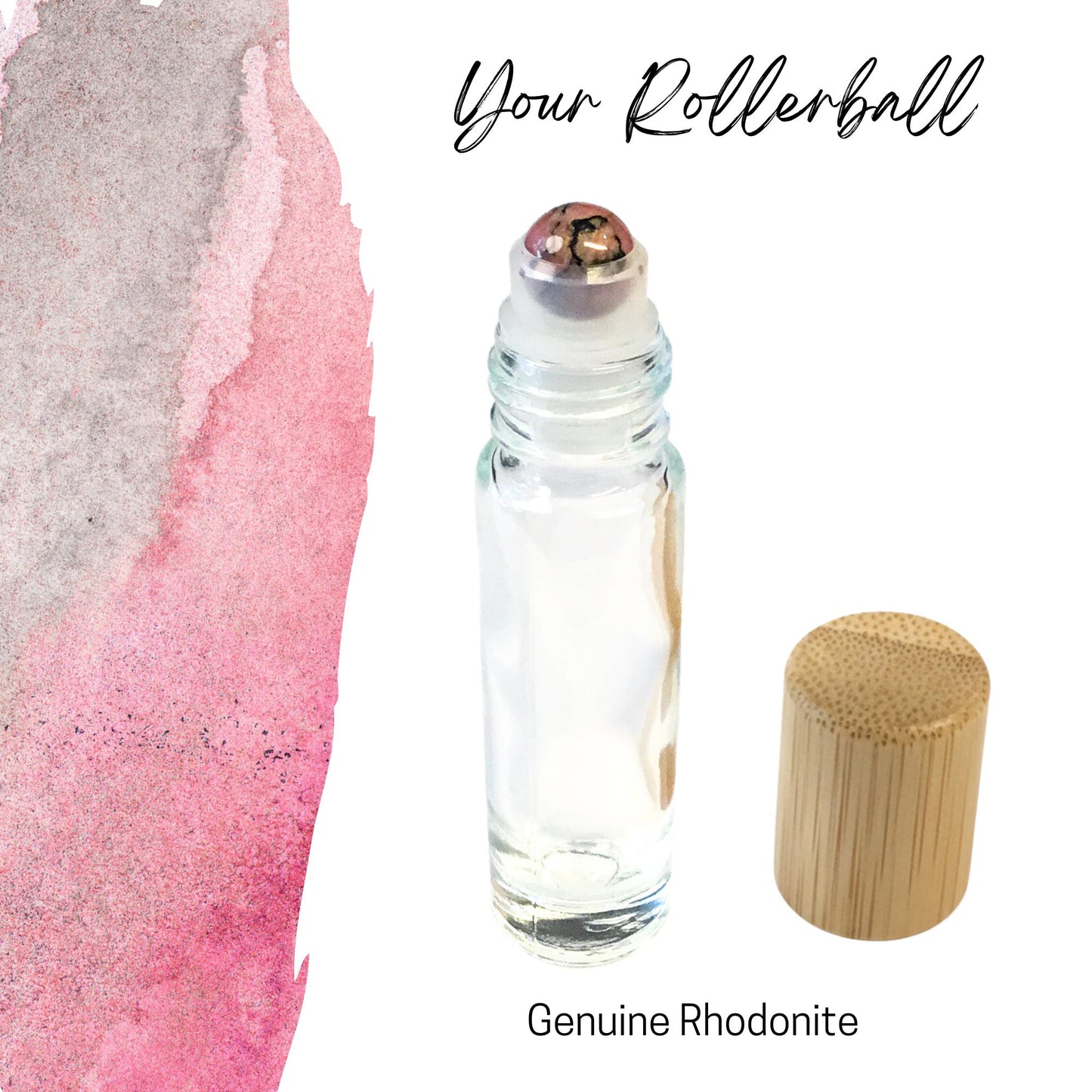 Rhodonite Gemstone Roller Bottle, Emotional Healing & Compassion, Crystal Rollerball, 5ml or 10ml