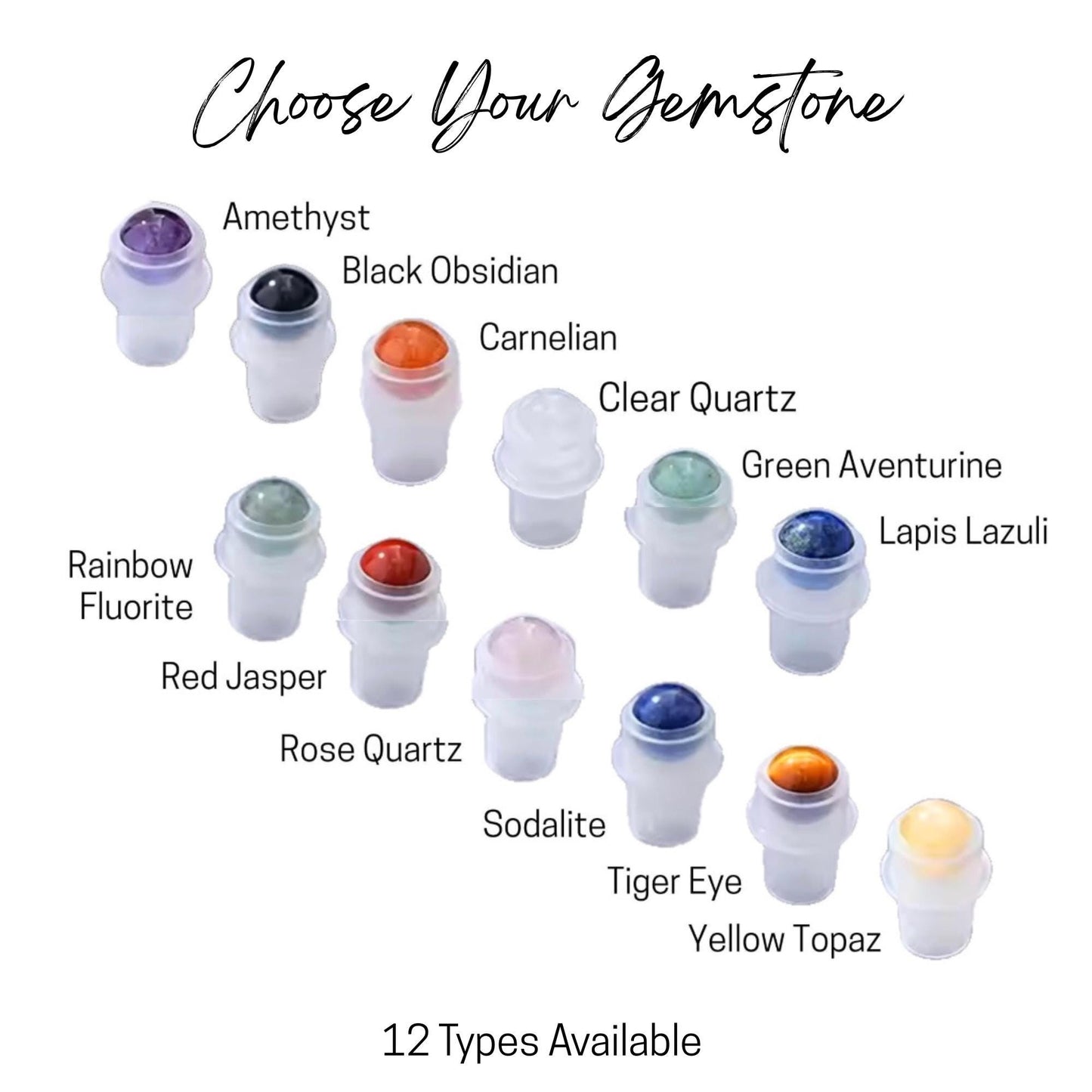 Diamond Pattern Gemstone Roller Bottle • 15ml Clear Glass • Bamboo Cap • Signature Shapes • Crystal Rollerball • 12 Gemstone Choices