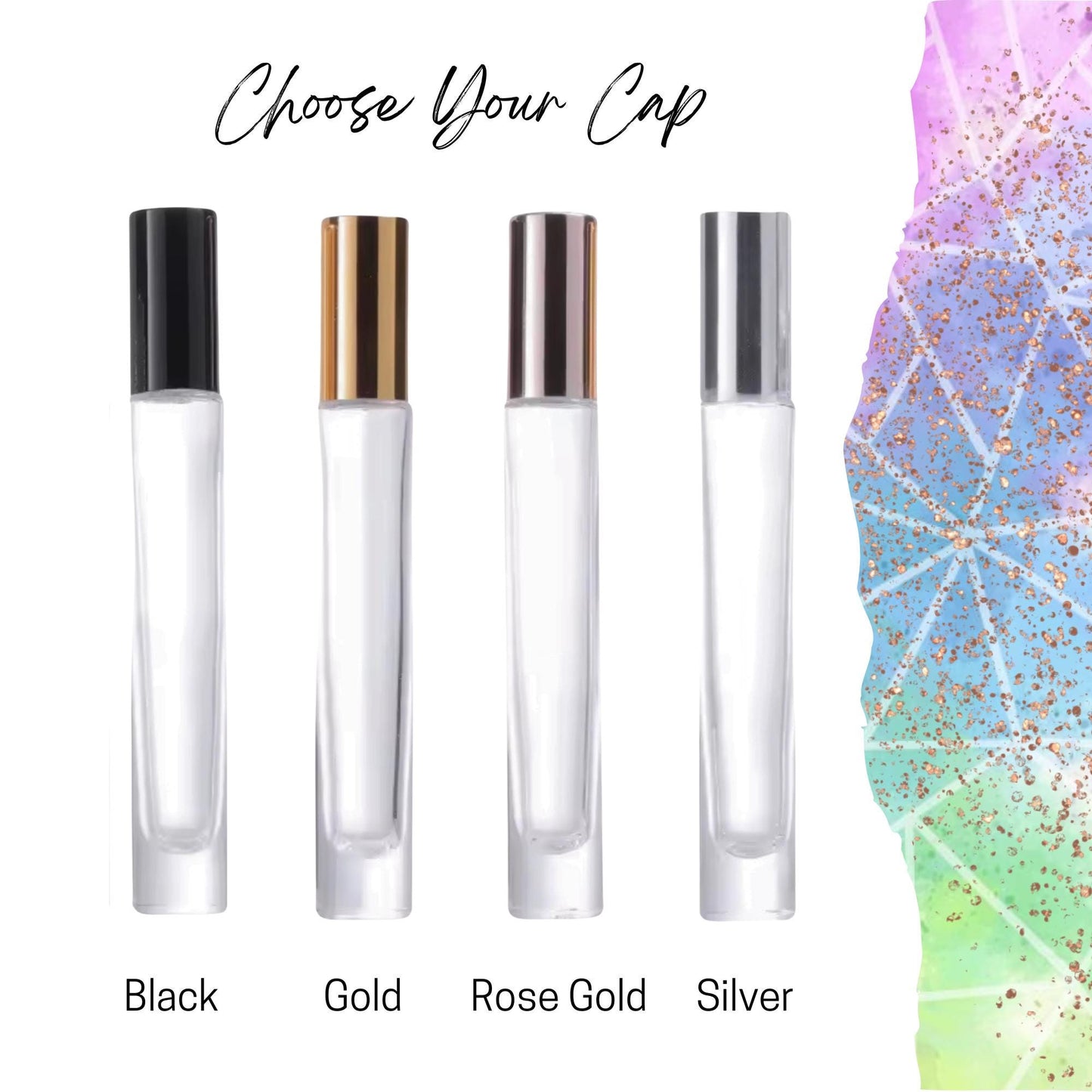 Tall Round Gemstone Roller Bottle • Clear Glass • Signature Shapes • 10ml • Crystal Rollerball • 12 Gemstone Choices